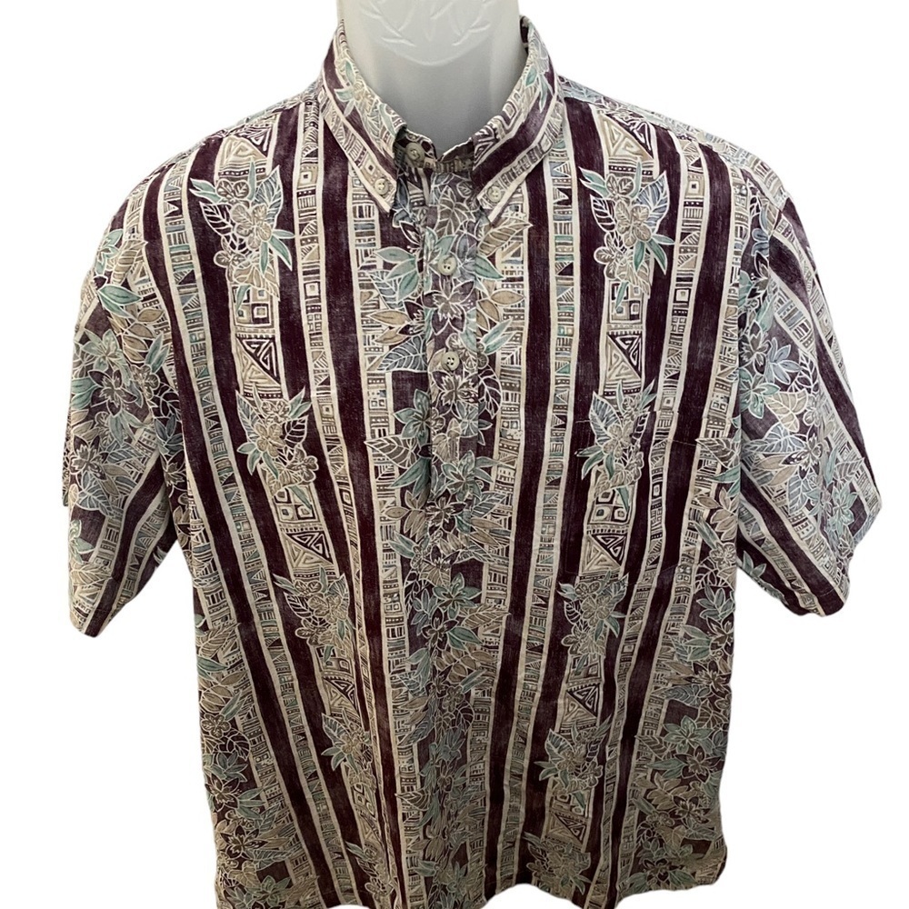 COOKE STREET Honolulu Reverse Print Purple Tropical Aloha Hawaiian Shirt L Large